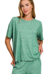 Zenana Soft Melange Short Sleeve Tee & Long Pants Set OutfitFlow